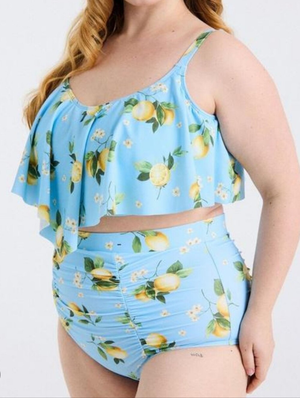 NWT Torrid Bikini Set Blue Yellow Lemon Wireless Flounce Top HR Ruched Bottom 5X